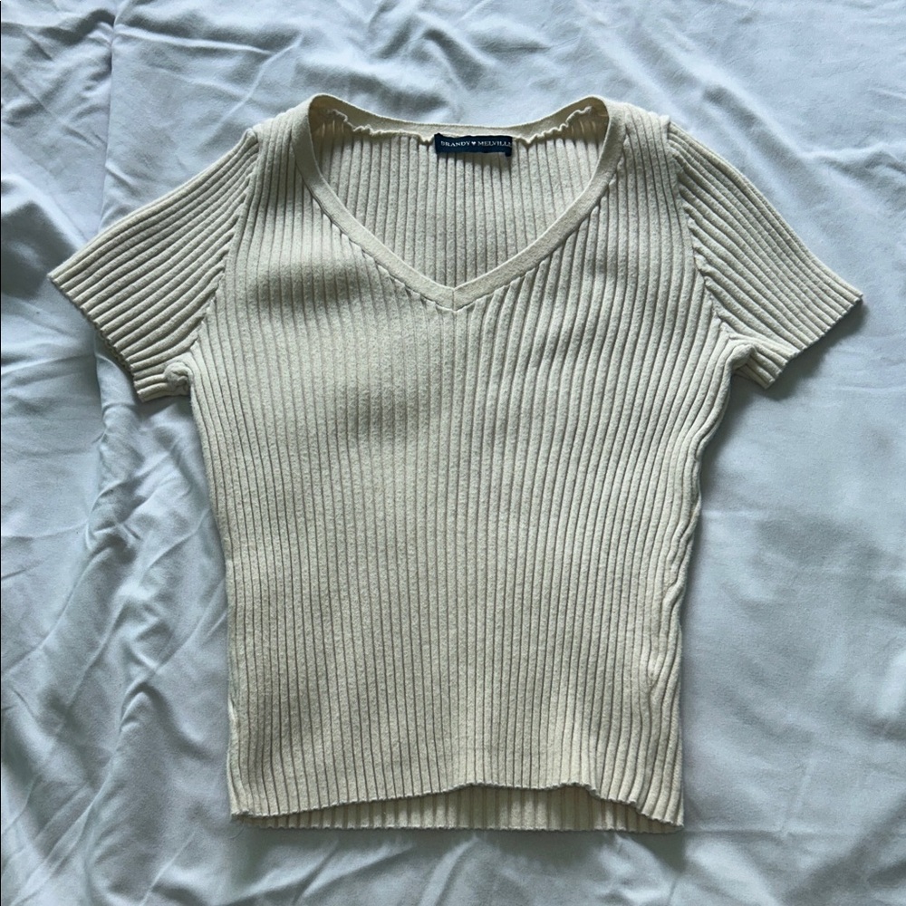 Brandy Melville Cream Ribbed Knit Top
